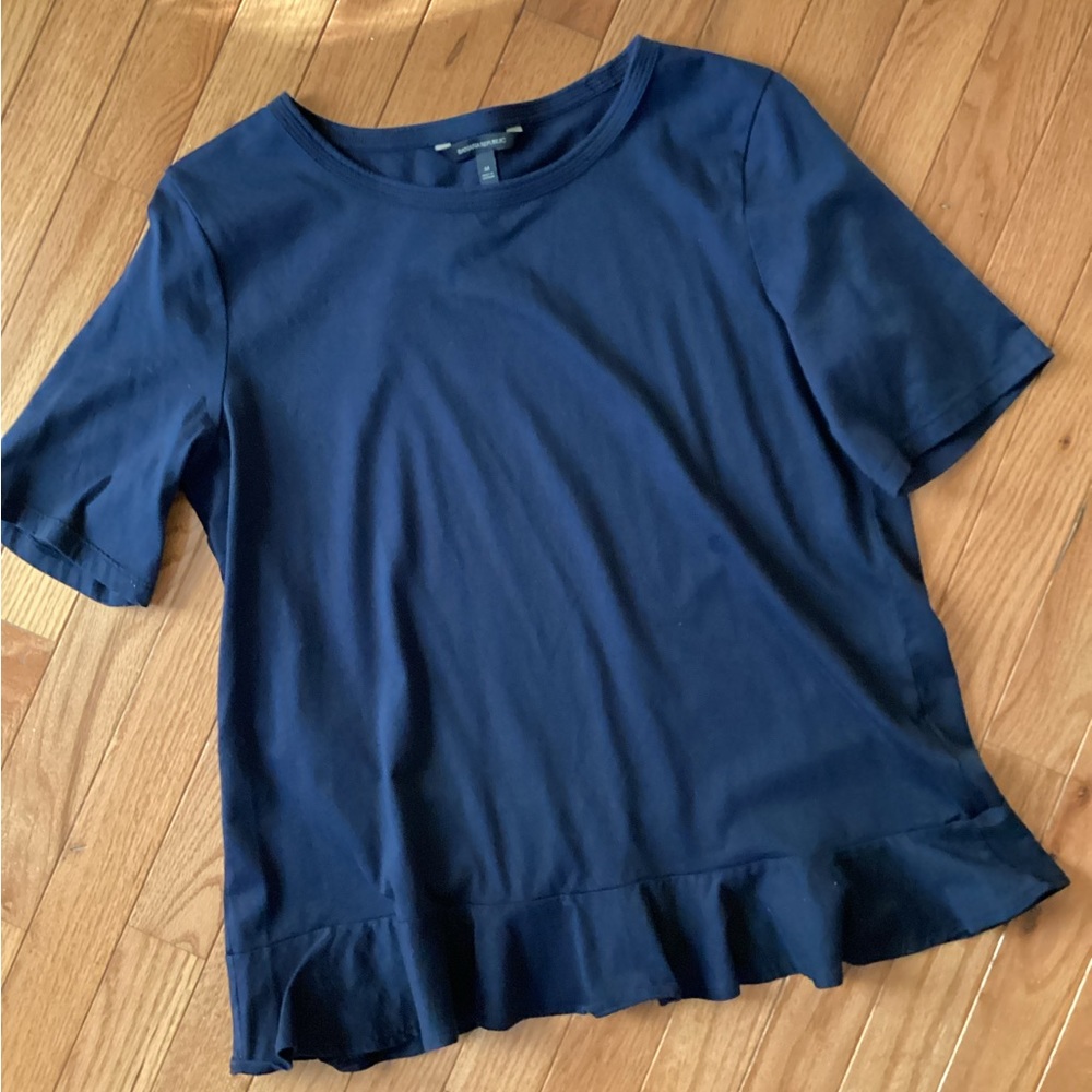 NEVER WORN! BANANA REPUBLIC SUPIMA COTTON TEE (Ruffle Asymmetrical in rear) BLUE